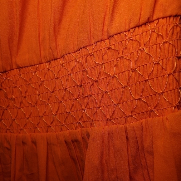 Abercrombie & Fitch Off the Shoulder Smocked mini Dress Orange lined Sz S - Picture 11 of 11